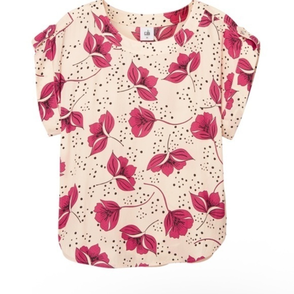 CAbi BOXY Floral Pink and Cream Top